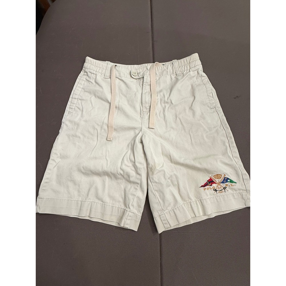 Polo Ralph Lauren Boys Beige Chino Shorts Nautical Crest Size 18 Drawstring